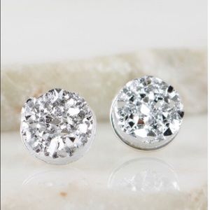 Druzy Sparkle Silver Stud Earrings